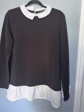 Adrianna Papell Black Top with White Peter Pan Collar